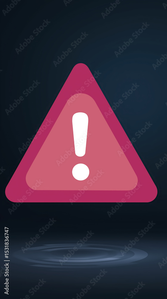 Poster warning sign in a triangular shape with an exclamation mark, designed in a modern style, set against