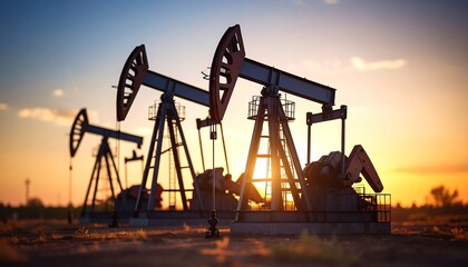 Oil rigs at sunset