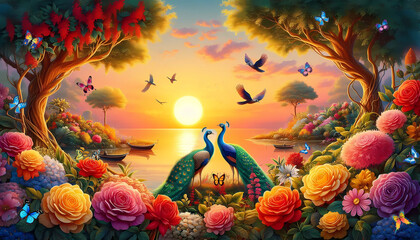 Picture of peacocks with the beauty of nature on background. peacock.(03)
