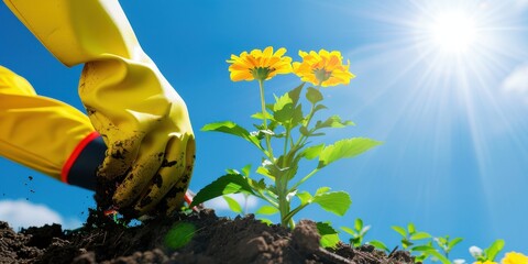 Planting Flowers in Spring Sunlight