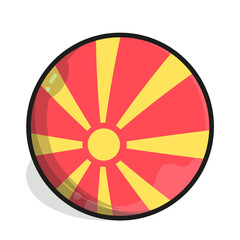 Fototapeta premium Icon A round, stylized Macedonian flag featuring a central yellow circle with radiating yellow rays on a red field, encircled by a thick black outline.