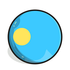 Icon A stylized, cartoonish depiction of a circular flag, featuring a vibrant light blue background and a prominent yellow circle in the center.