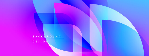 Abstract vibrant layers create dynamic composition. Gradient colors blend, forming modern background design. Smooth shapes overlap, suggesting movement.