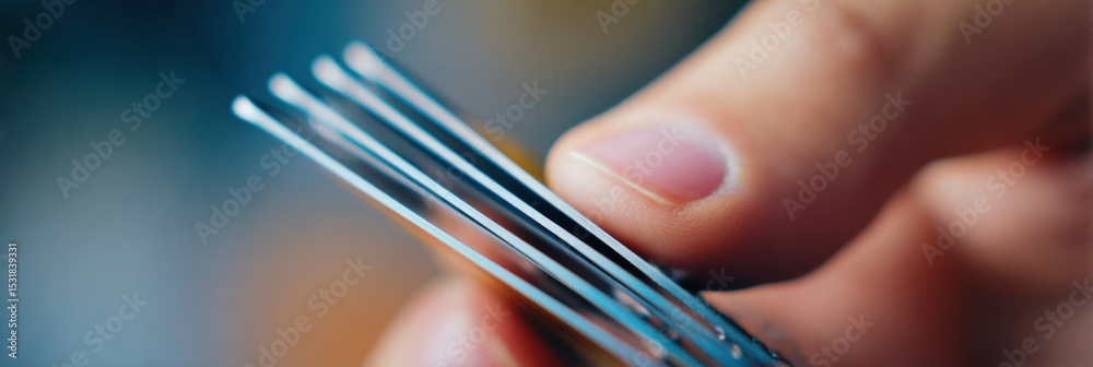 Poster Close-up View of Fingers Gripping a Bracket Card With a Side Blur, Showcasing Delicate Details and Tactile Interaction