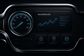 Futuristic digital dashboard UI with modern blue data visualization and speedometer display