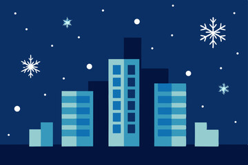 Fototapeta premium snowflakes drifting past tall office buildings at .svg