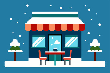 street cafe with winter decor and snow  .svg
