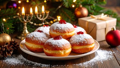 Traditional Hanukkah donuts with jam filling.