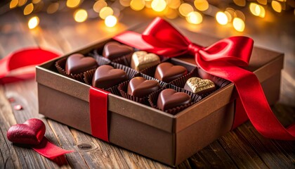Romantic heart chocolates in gift box for Valentine’s Day.