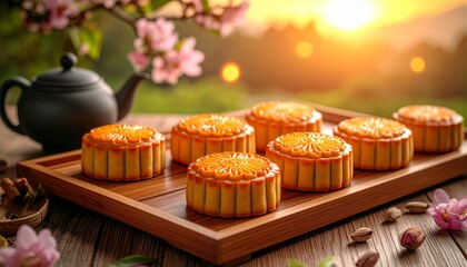 Traditional mooncakes for Mid-Autumn celebration.