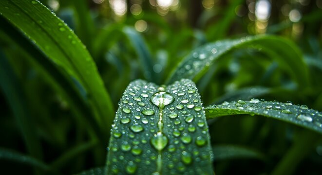 Macro photography of water droplets on fresh leaf for nature and environment related content use cases on transparent background