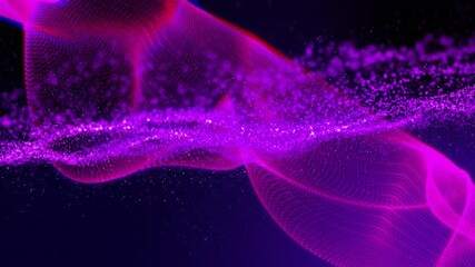 Magenta particle ribbon emerging left, thickening and pulsing to visualize dynamic data flow - Powered by Adobe