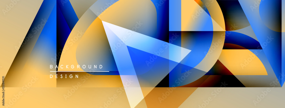 Aufkleber Abstract geometric shapes overlap, creating dynamic visual effect. Warm yellow contrasts cool blues, modern design element.