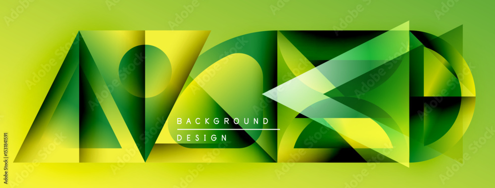 Poster abstract geometric shapes, vibrant green hues, dynamic composition. modern design elements create st