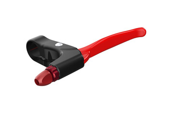 Glossy Red and Black Bicycle Brake Lever, 3D Rendered. High Resolution Cycling Safety Equipment, Handlebar Control Isolated on Transparent PNG. For Design Projects, Essential Cycle Equipment and Parts