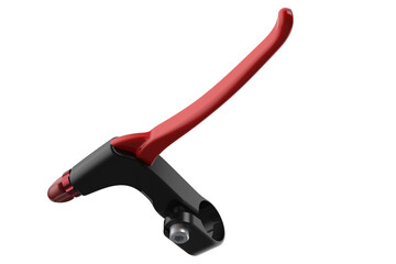 Obraz premium Glossy Red and Black Bicycle Brake Lever, 3D Rendered. High Resolution Cycling Safety Equipment, Handlebar Control Isolated on Transparent PNG. For Design Projects, Essential Cycle Equipment and Parts
