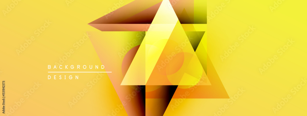 Poster Abstract geometric design. Yellow, orange gradients create layered triangular shapes. Modern background for digital projects.