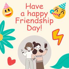 International Friendship Day Celebration Design -Illustration of Diverse People and Friendship Symbols