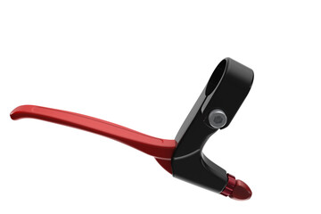 Obraz premium Glossy Red and Black Bicycle Brake Lever, 3D Rendered. High Resolution Cycling Safety Equipment, Handlebar Control Isolated on Transparent PNG. For Design Projects, Essential Cycle Equipment and Parts