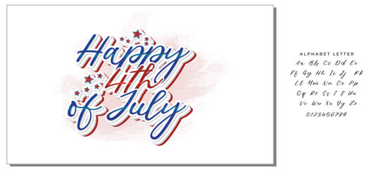 Handwritten Happy 4th of July Typography Design with Stars Decoration - Festive Script Font Illustration