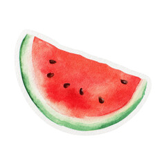 Hand-painted watercolor slice of watermelon isolated on white background