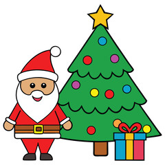 Christmas tree with Santa and gift box vector illustration design