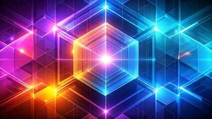 Abstract geometric background with glowing cubes, neon lights and futuristic design - Powered by Adobe