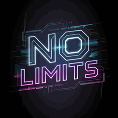 No limits neon sign graphic design with futuristic tech elements on black background for motivation ,Vector art