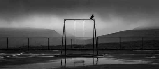 Empty Swing Set On A Rainy Day