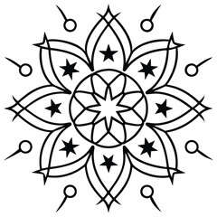 Intricate Black and White Mandala Design with Stars and Circular Elements