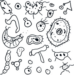 Fototapeta premium A cluster of various microbes, microorganisms, viruses, living cells, bacteria and plankton.