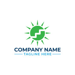 Fototapeta premium Renewable Energy Company Logo , Green Solar Energy Logo, Modern Sun and Stairs Vector Design