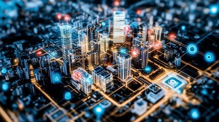 Exploring smart city connectivity innovative urban technology modern cityscape digital environment aerial view future concepts