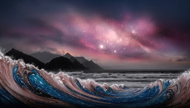 Cosmic coastal landscape at twilight