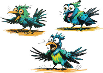 Expressive Cartoon Crow Pencil Sketch with Shocked Expression