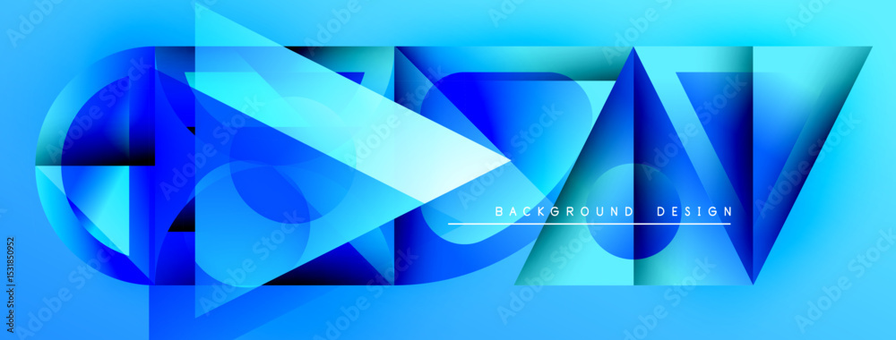 Poster Abstract geometric shapes, blue gradients, dynamic composition. Modern design element for backgrounds, presentations, digital art.