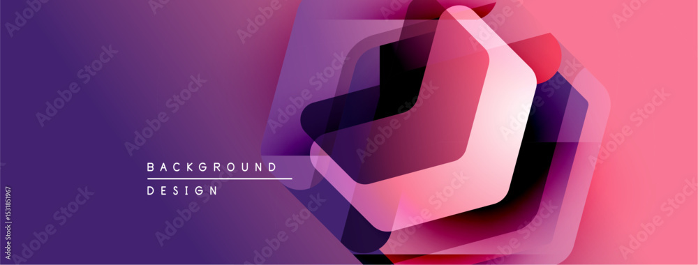 Aufkleber Abstract geometric design. Overlapping layers create depth, using purple, pink hues. Modern background texture for digital projects.
