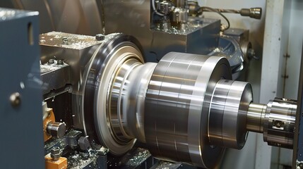 Close-up of internal turning operation on a lathe, showcasing a cutting tool shaping the inner diameter of a metal pipe or cylinder