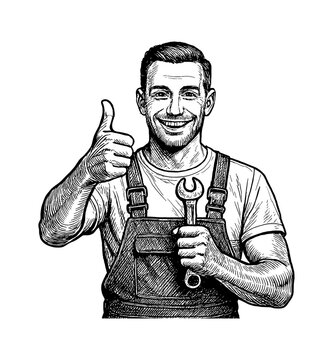 mechanic thumbs up holding wrench clip art preview