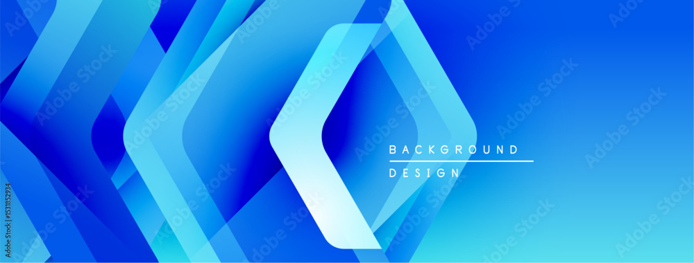 Poster Abstract blue layers create dynamic visual effect. Gradient shades suggest depth, modern design elements present.
