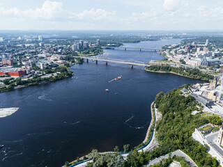 Aerial view of hydro dam in the Ottawa-Gatineau metropolitan area.