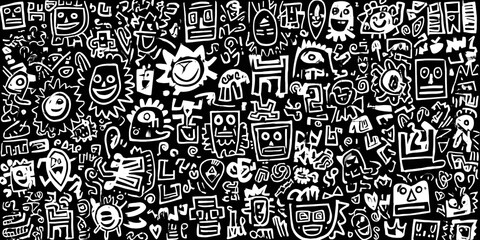 Abstract Black And White Doodle Pattern