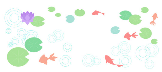 金魚と睡蓮と波紋の背景イラスト　コピースペース　暑中見舞い