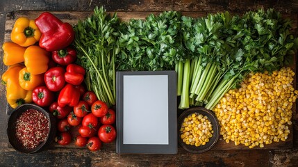 Fresh vegetables and blank recipe ebook