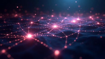 Interconnected network of glowing nodes and lines on a blue background