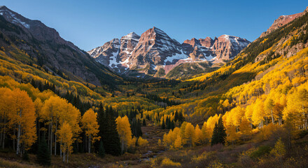 Colorado Day Beauty – Autumn Glory at Maroon Bells with Golden Aspens and Majestic Peaks