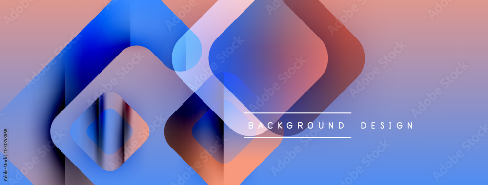 Poster abstract geometric shapes overlap, creating vibrant gradient effect. soft blues, pinks blend seamles