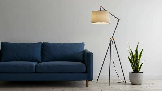 A stylish living space featuring a modern lamp and cozy couch.