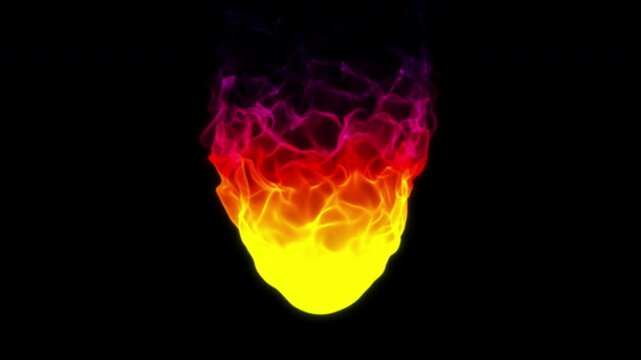A different type of flame, colorful, in yellow, red, pink and purple colors. Infinite loop. Vj loop or screensaver.