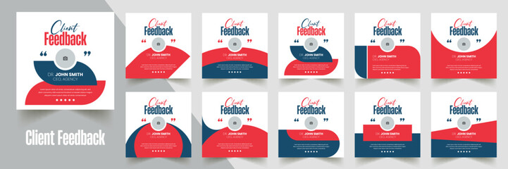 Customer feedback testimonial social media post web banner template Bundle. Customer feedback review or testimonial social media post design	